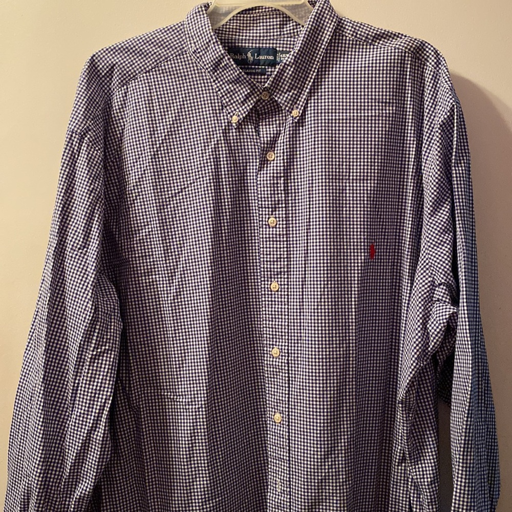 Ralph Lauren Shirt, Big & Tall Mens, Classic Fit, 4XLT, Blue and White